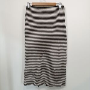 Everlane Skirt Women Medium Cream Black Striped Stretchy French Paris Midi